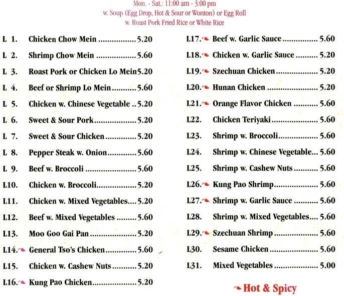 China King Lunch Specials menu